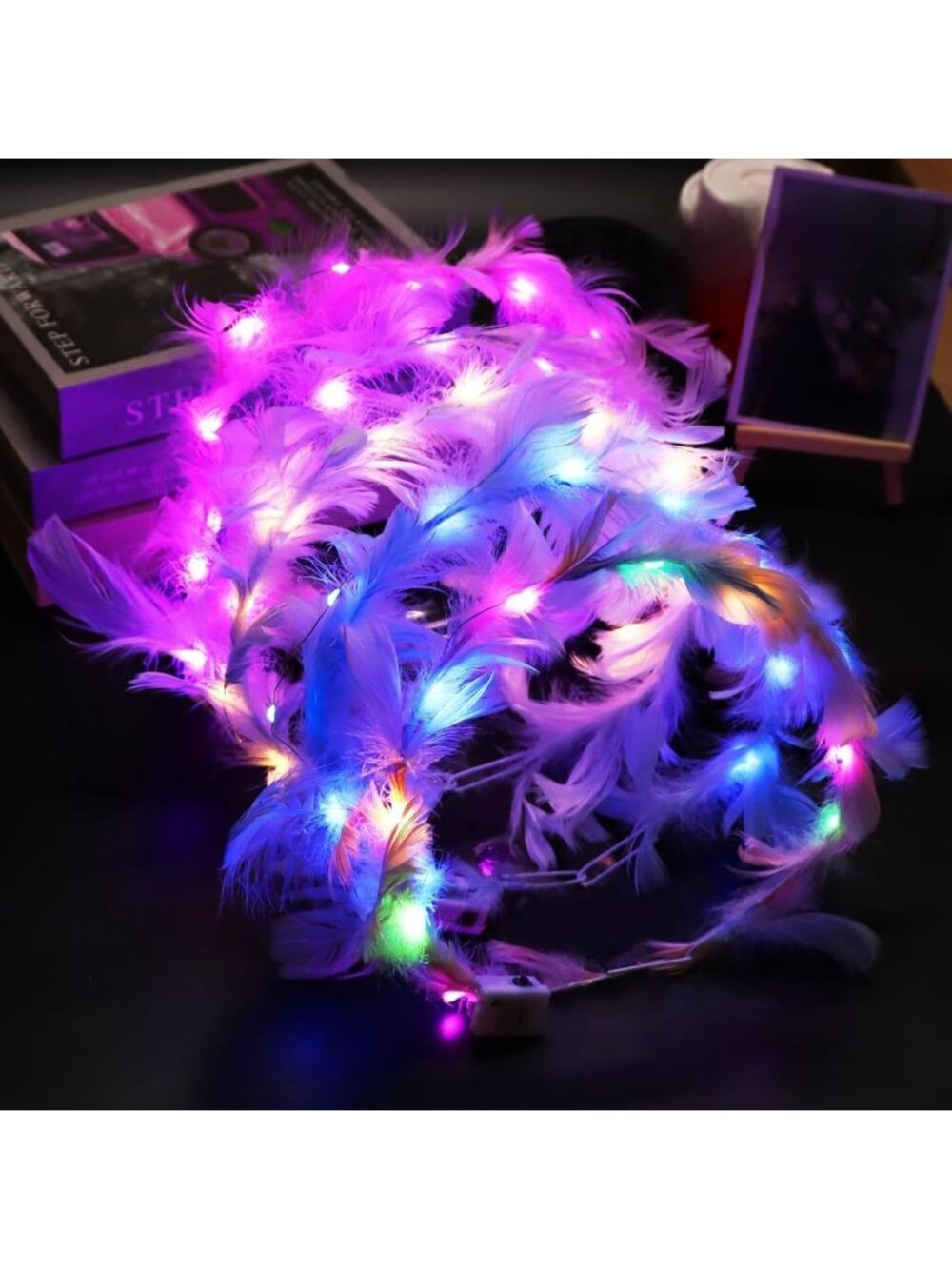50 LED Light Up Feather Flower Crowns for Women - Glow in the Dark Party